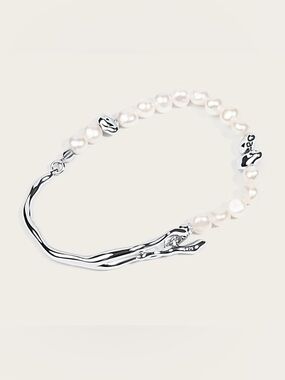 Miaora Freshwater Pearl Sterling Silver Flow T-Lock Bracelet, 7.5”
